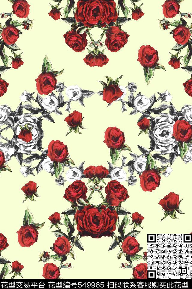 花卉玫瑰手绘数码印花华亿平台下载（图片编号: 549965） - 瓦栏（Walan）
