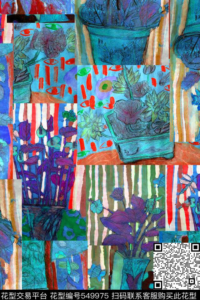 涂鸦草图静物植物儿童画手绘数码印花华亿平台下载（图片编号: 549975） - 瓦栏（Walan）