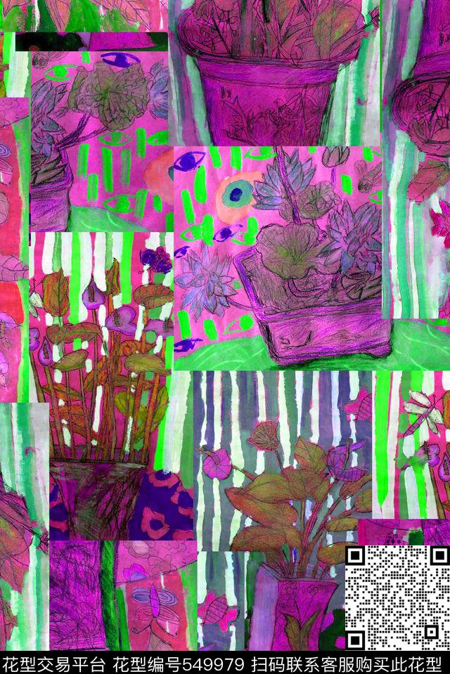 涂鸦草图静物植物儿童画手绘数码印花华亿平台下载（图片编号: 549979） - 瓦栏（Walan）
