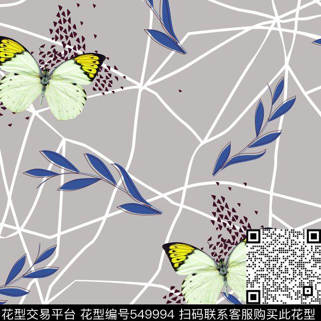 花卉蝴蝶绿色树叶不规则底纹数码印花华亿平台下载（图片编号: 549994） - 瓦栏（Walan）