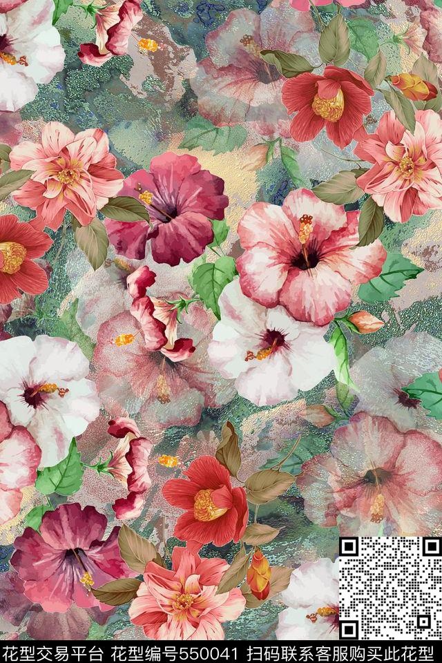 水彩花卉雪纺华亿平台春夏款数码印花华亿平台下载（图片编号: 550041） - 瓦栏（Walan）