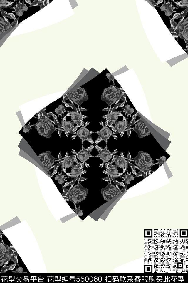 几何色块花卉数码印花华亿平台下载（图片编号: 550060） - 瓦栏（Walan）