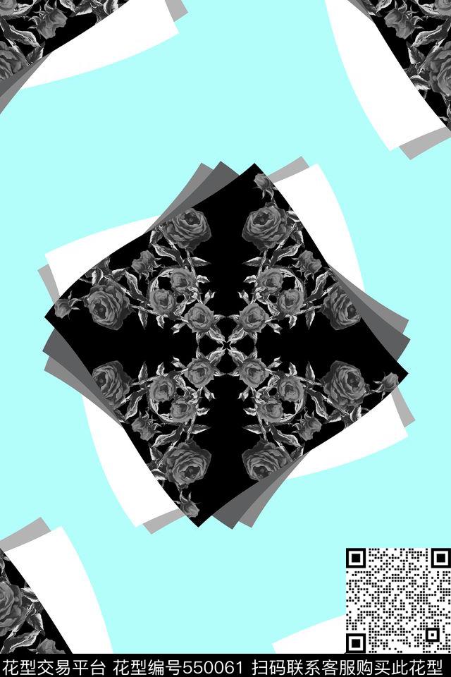 几何色块花卉数码印花华亿平台下载（图片编号: 550061） - 瓦栏（Walan）