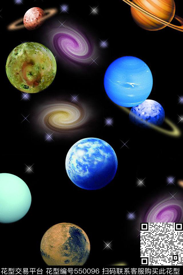 创意时尚潮流复古星空星球数码印花华亿平台下载（图片编号: 550096） - 瓦栏（Walan）