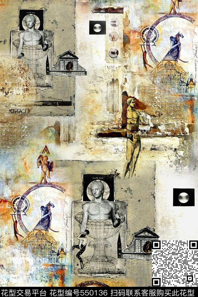 抽象几何拼接数码印花华亿平台下载（图片编号: 550136） - 瓦栏（Walan）