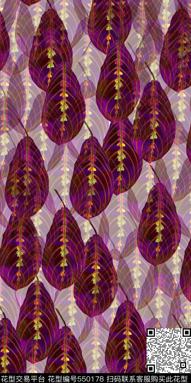 流行时尚树叶叶纹数码印花华亿平台下载（图片编号: 550178） - 瓦栏（Walan）