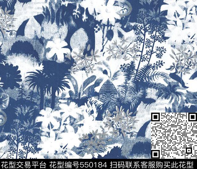 抽象沙画椰树传统印花华亿平台下载（图片编号: 550184） - 瓦栏（Walan）