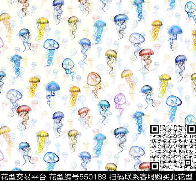 手绘水母女装数码印花华亿平台下载（图片编号: 550189） - 瓦栏（Walan）