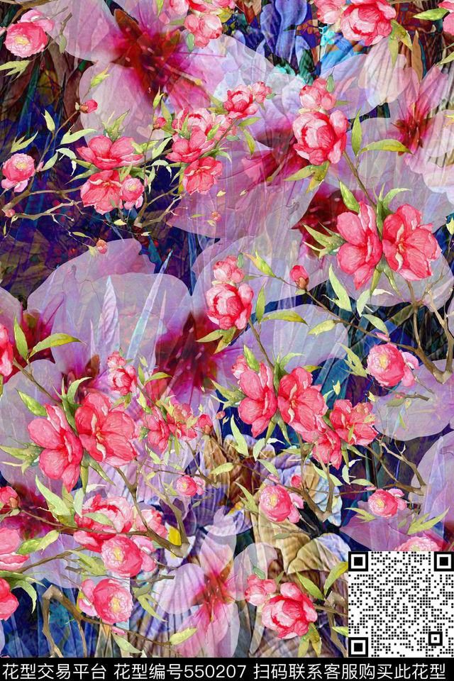 中国风抽象几何时尚花卉数码印花华亿平台下载（图片编号: 550207） - 瓦栏（Walan）