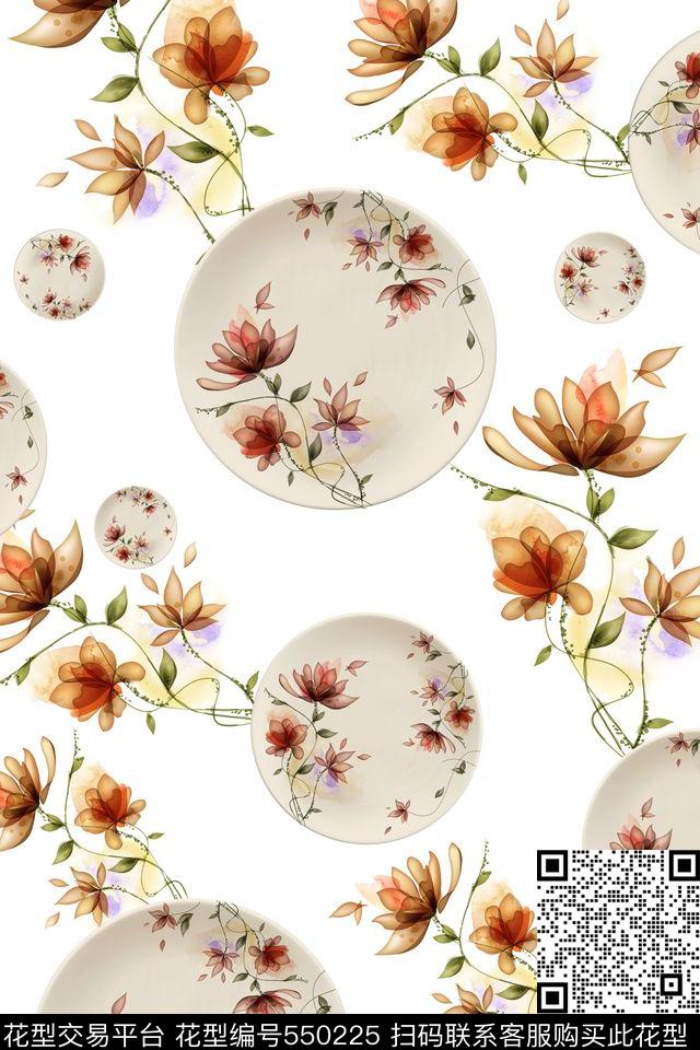 花朵旗袍青花瓷数码印花华亿平台下载（图片编号: 550225） - 瓦栏（Walan）