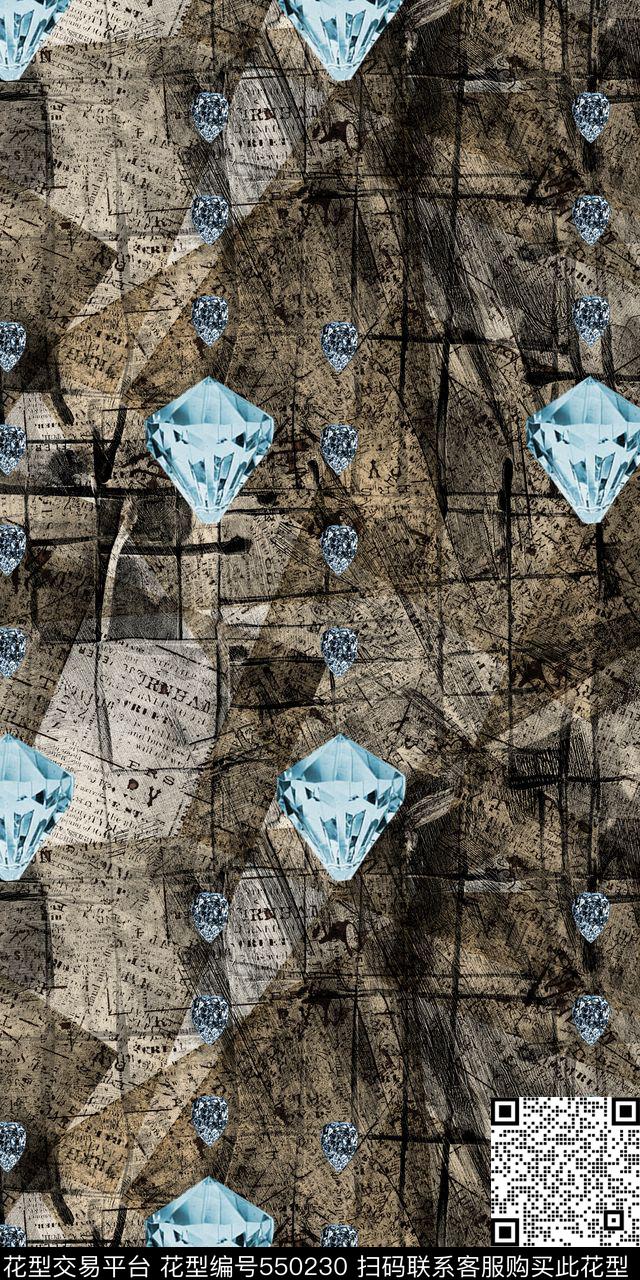 复古钻石文字数码印花华亿平台下载（图片编号: 550230） - 瓦栏（Walan）