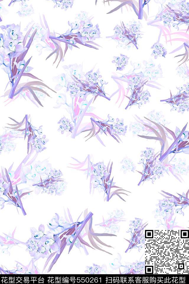 L.D~手绘清新兰花传统印花华亿平台下载（图片编号: 550261） - 瓦栏（Walan）