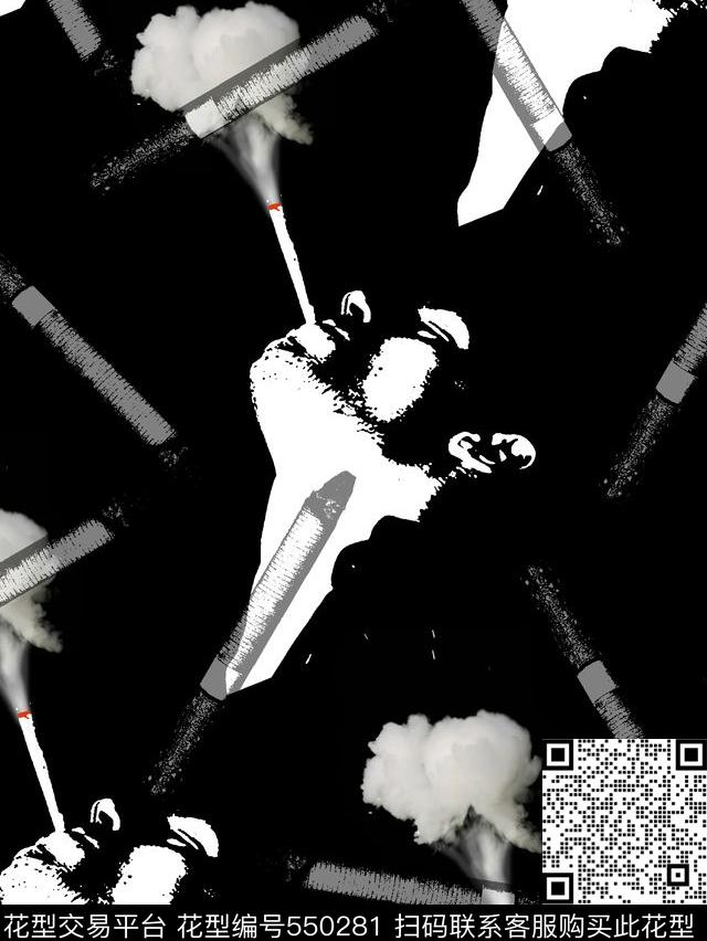 抽象前卫男装图案人物剪影烟雾纹理数码印花华亿平台下载（图片编号: 550281） - 瓦栏（Walan）