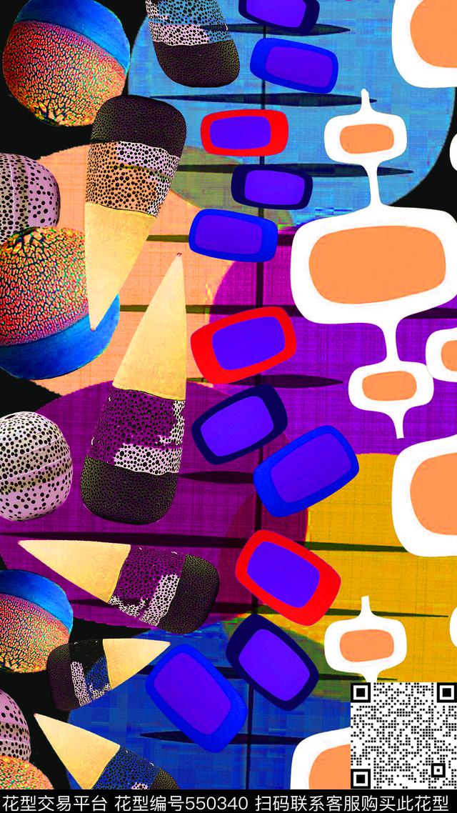 趣味图案抽象多色数码印花华亿平台下载（图片编号: 550340） - 瓦栏（Walan）