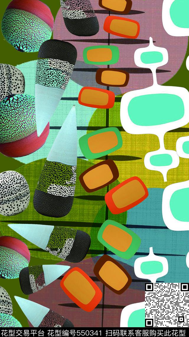 趣味图案抽象多色数码印花华亿平台下载（图片编号: 550341） - 瓦栏（Walan）