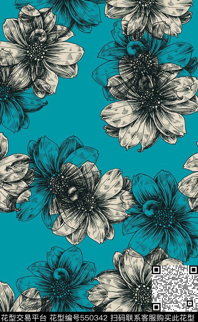 黑白花秋冬款线条矢量图传统印花华亿平台下载（图片编号: 550342） - 瓦栏（Walan）