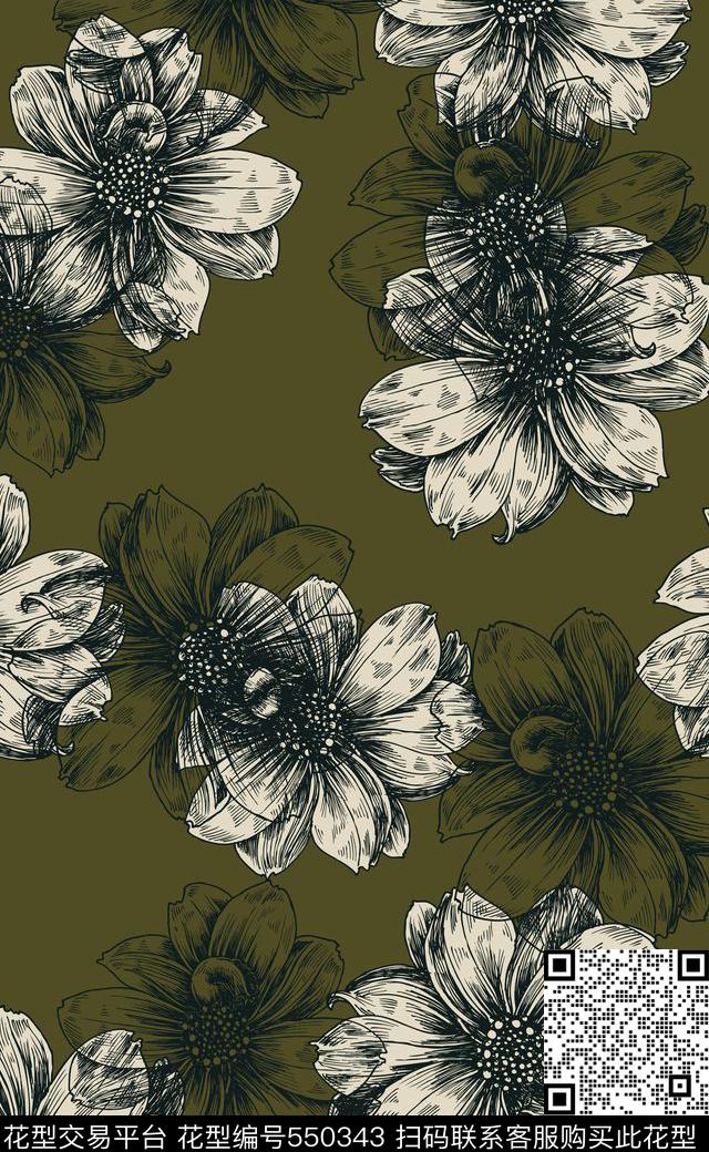 黑白花线条矢量图秋冬款传统印花华亿平台下载（图片编号: 550343） - 瓦栏（Walan）