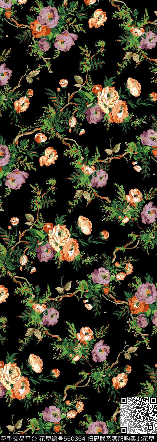 花朵花卉华亿平台传统印花华亿平台下载（图片编号: 550354） - 瓦栏（Walan）