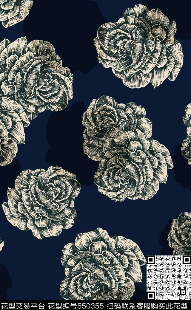 黑白花矢量高清沙发布传统印花华亿平台下载（图片编号: 550355） - 瓦栏（Walan）