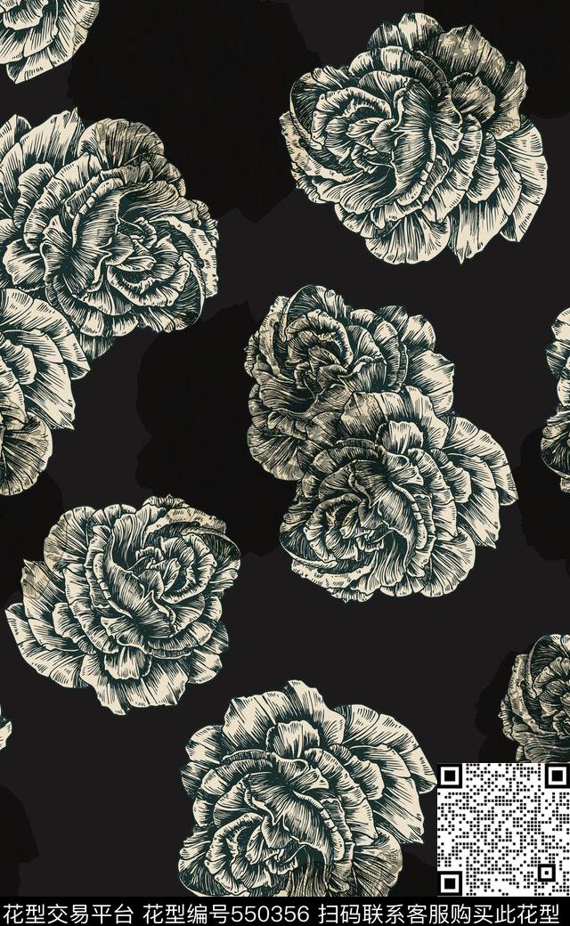 黑白花矢量高清沙发布传统印花华亿平台下载（图片编号: 550356） - 瓦栏（Walan）