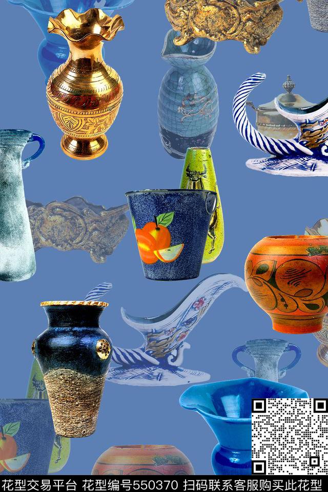 复古古器花瓶数码印花华亿平台下载（图片编号: 550370） - 瓦栏（Walan）