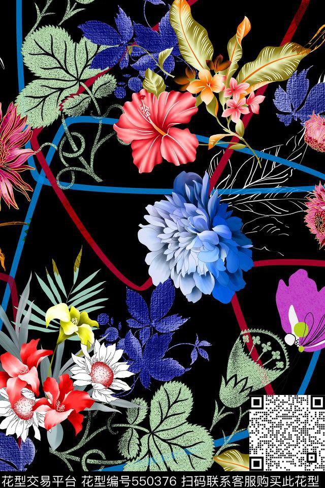 花卉纯色底复古数码印花华亿平台下载（图片编号: 550376） - 瓦栏（Walan）