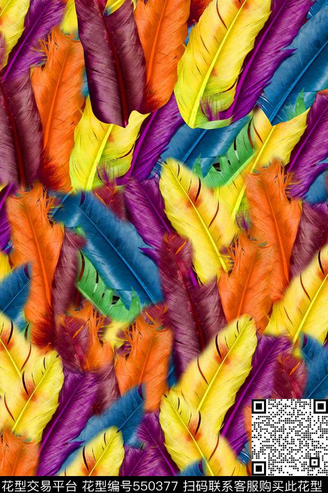 炫彩羽毛抽象数码印花华亿平台下载（图片编号: 550377） - 瓦栏（Walan）