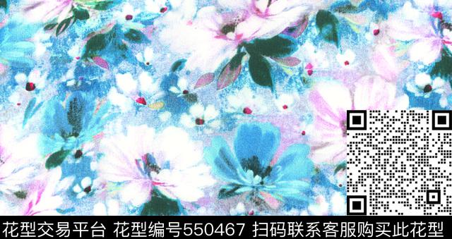 古典风抽象花卉手绘花数码印花华亿平台下载（图片编号: 550467） - 瓦栏（Walan）
