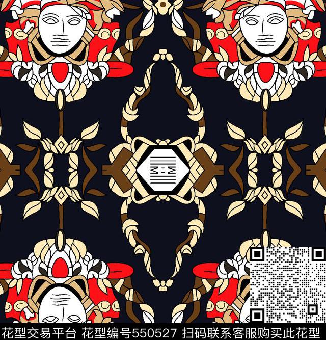 时尚抽象头像传统印花华亿平台下载（图片编号: 550527） - 瓦栏（Walan）