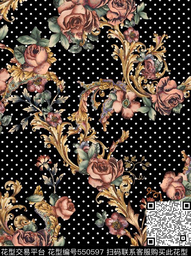 抽象花几何数码印花华亿平台下载（图片编号: 550597） - 瓦栏（Walan）