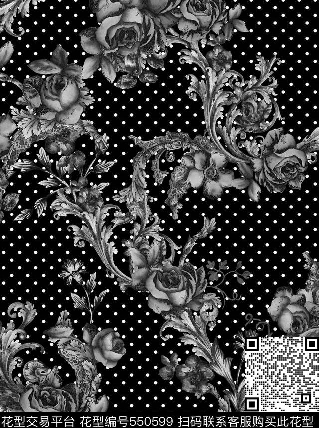 抽象花几何数码印花华亿平台下载（图片编号: 550599） - 瓦栏（Walan）