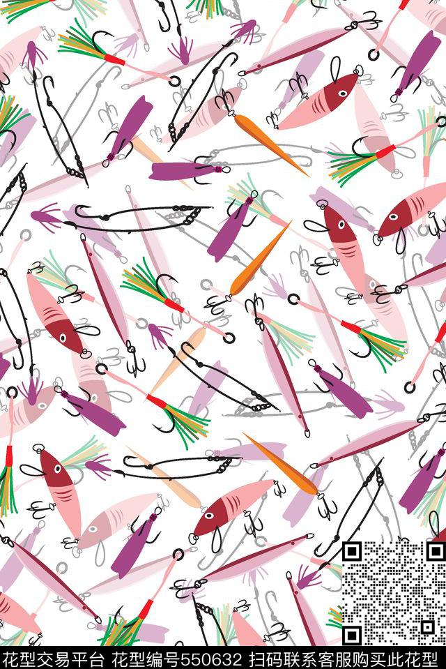 简约卡通钓鱼传统印花华亿平台下载（图片编号: 550632） - 瓦栏（Walan）