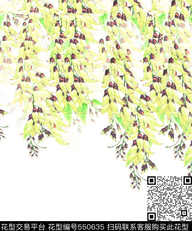 叶形鸟儿抽象花卉抽象动物数码印花华亿平台下载（图片编号: 550635） - 瓦栏（Walan）