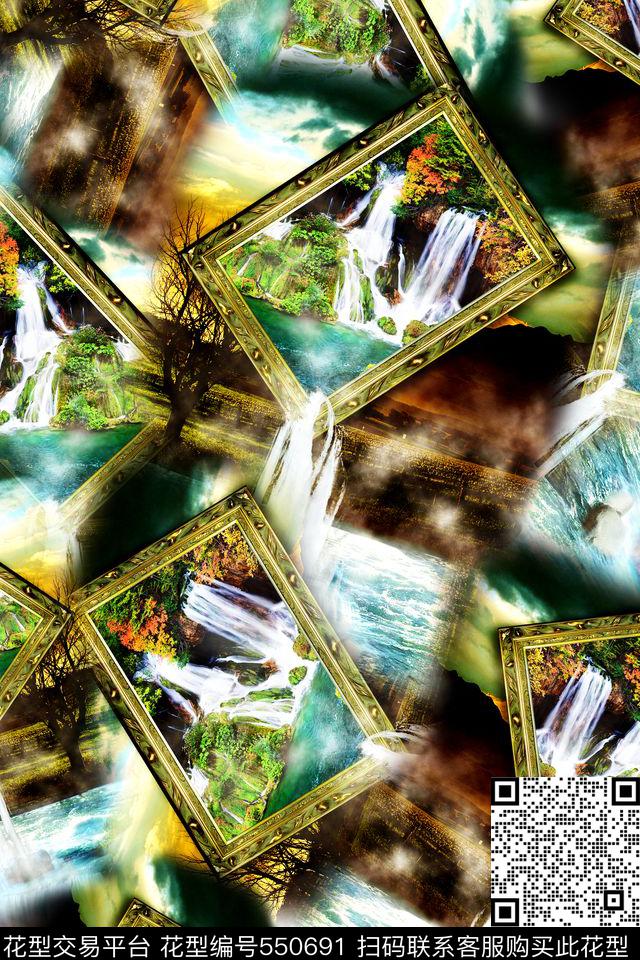 风景山水相框数码印花华亿平台下载（图片编号: 550691） - 瓦栏（Walan）