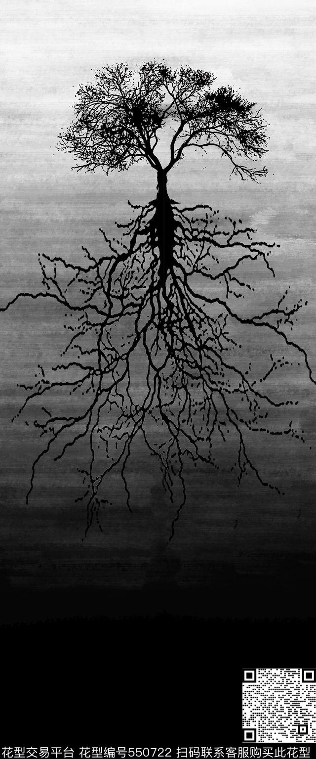 树树根写意数码印花华亿平台下载（图片编号: 550722） - 瓦栏（Walan）