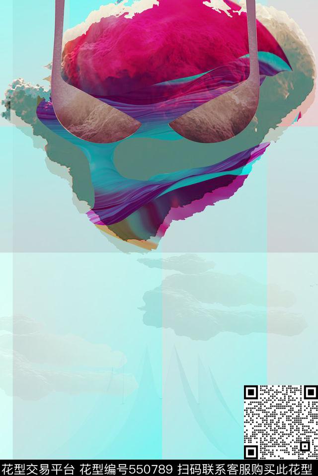 T恤太空棉印花山峰bra鱼子匠—撞色拼贴传统印花华亿平台下载（图片编号: 550789） - 瓦栏（Walan）