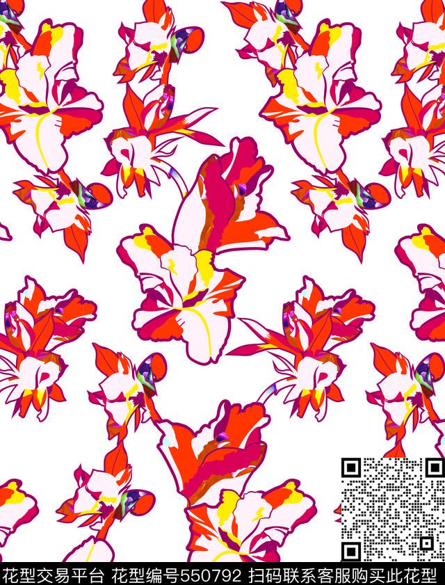 抽象花卉色块花朵手绘竹叶花数码印花华亿平台下载（图片编号: 550792） - 瓦栏（Walan）