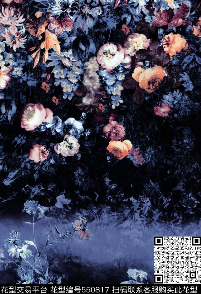 玫瑰花卉油画数码印花华亿平台下载（图片编号: 550817） - 瓦栏（Walan）