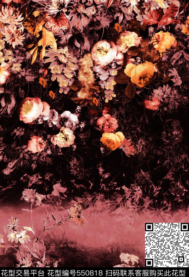 玫瑰花卉油画数码印花华亿平台下载（图片编号: 550818） - 瓦栏（Walan）