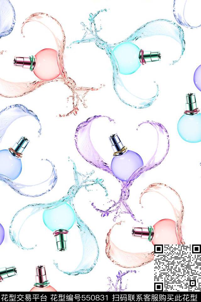 流行时尚香水瓶子数码印花华亿平台下载（图片编号: 550831） - 瓦栏（Walan）