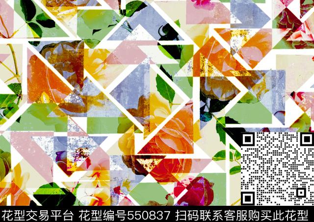 時尚幾何抽象疊加效果华亿平台時尚效果花棒球服华亿平台数码印花华亿平台下载（图片编号: 550837） - 瓦栏（Walan）