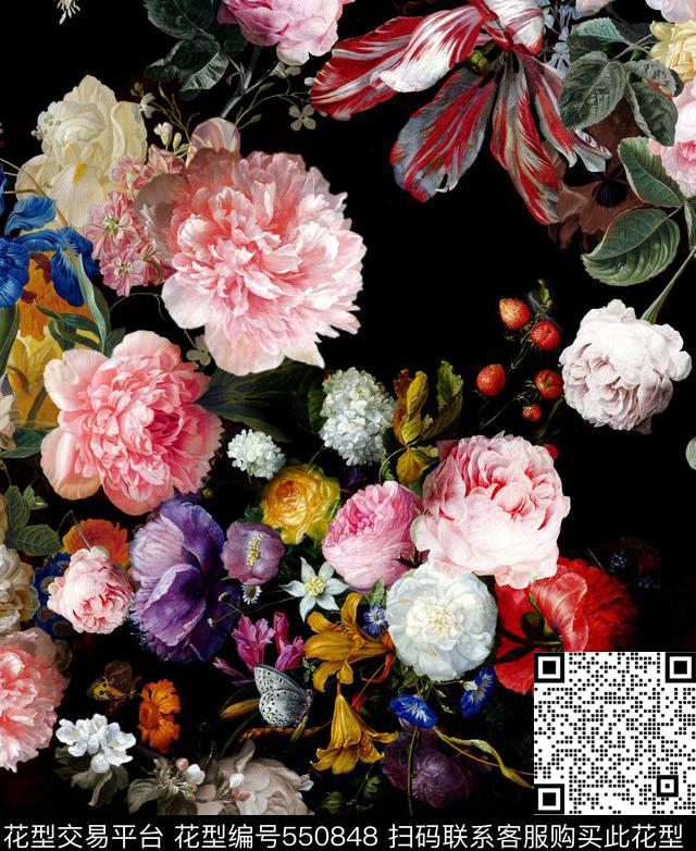 服装复古花卉数码印花华亿平台下载（图片编号: 550848） - 瓦栏（Walan）