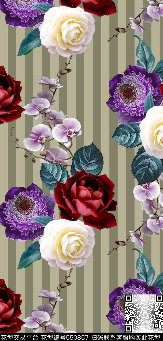 大气时尚花卉线条数码印花华亿平台下载（图片编号: 550857） - 瓦栏（Walan）