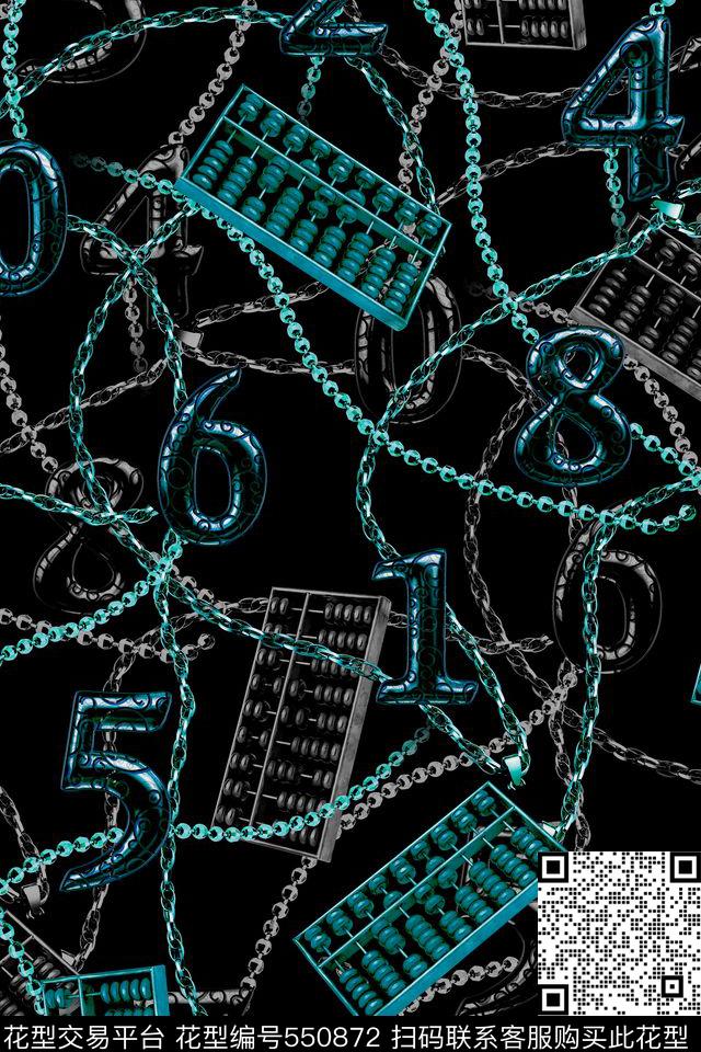 时尚金属链条数字算盘黄金男装衬衫商务男装大牌H【抽象】数码印花华亿平台下载（图片编号: 550872） - 瓦栏（Walan）