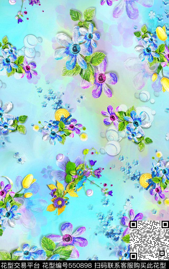 2016春夏宝石花朵数码印花华亿平台下载（图片编号: 550898） - 瓦栏（Walan）