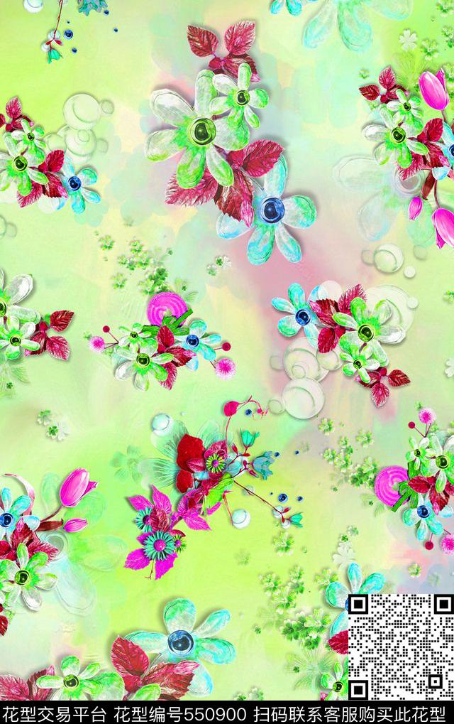 2016春夏宝石花朵数码印花华亿平台下载（图片编号: 550900） - 瓦栏（Walan）