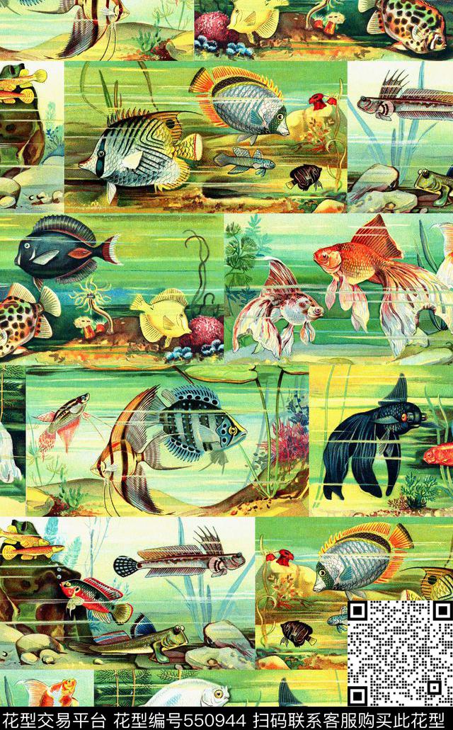 抽象海底世界几何数码印花华亿平台下载（图片编号: 550944） - 瓦栏（Walan）