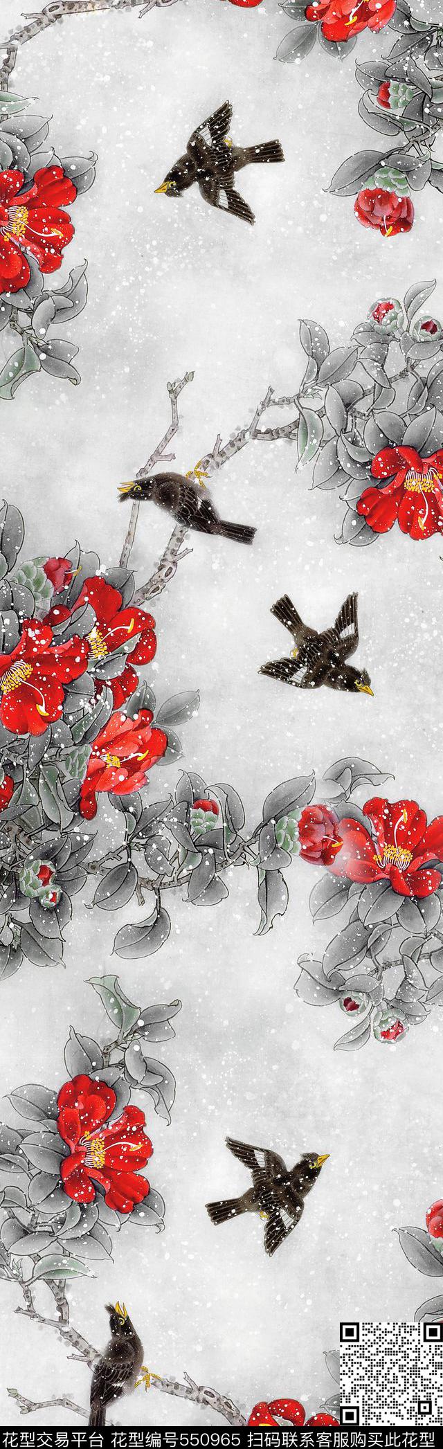 手绘中国风工笔数码印花华亿平台下载（图片编号: 550965） - 瓦栏（Walan）