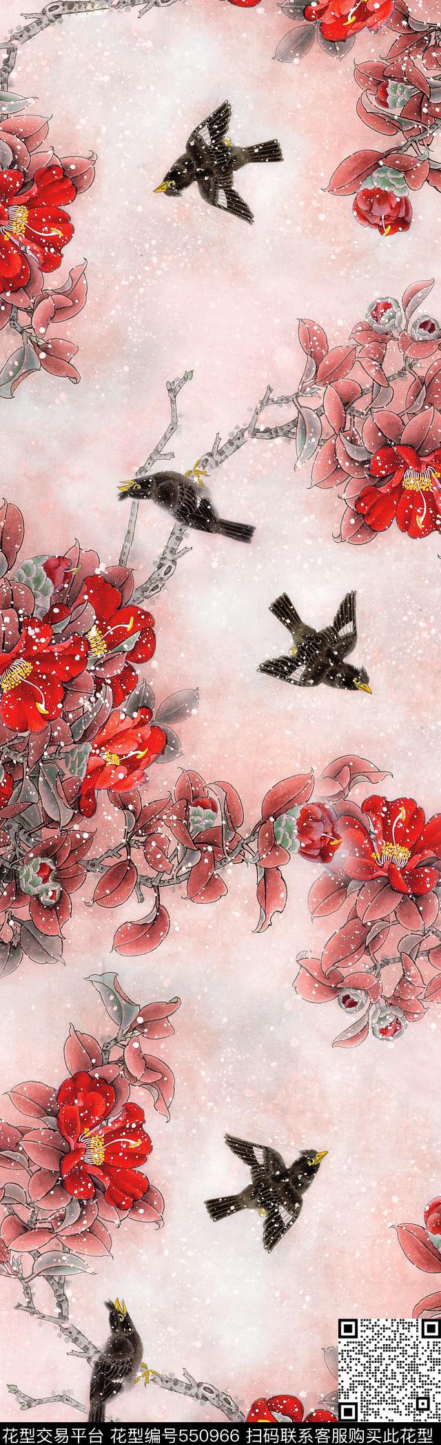 手绘中国风工笔数码印花华亿平台下载（图片编号: 550966） - 瓦栏（Walan）