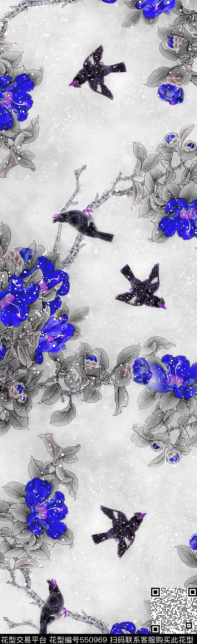 手绘中国风工笔数码印花华亿平台下载（图片编号: 550969） - 瓦栏（Walan）